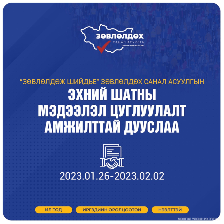 “Зөвлөлдөж шийдье” зөвлөлдөх санал асуулгын I шатны мэдээлэл цуглуулалт амжилттай дууслаа